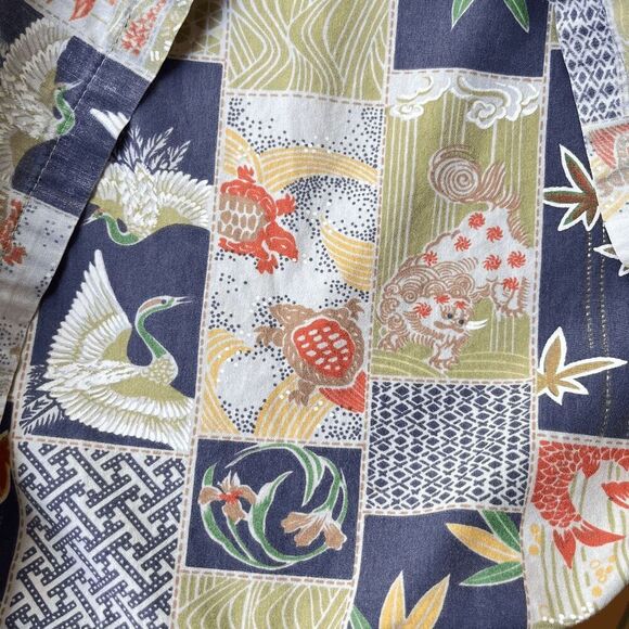 Tori Richard Hawaii Shirt L Cranes Koi Patch Print 100% Cotton Aloha - Picture 10 of 14